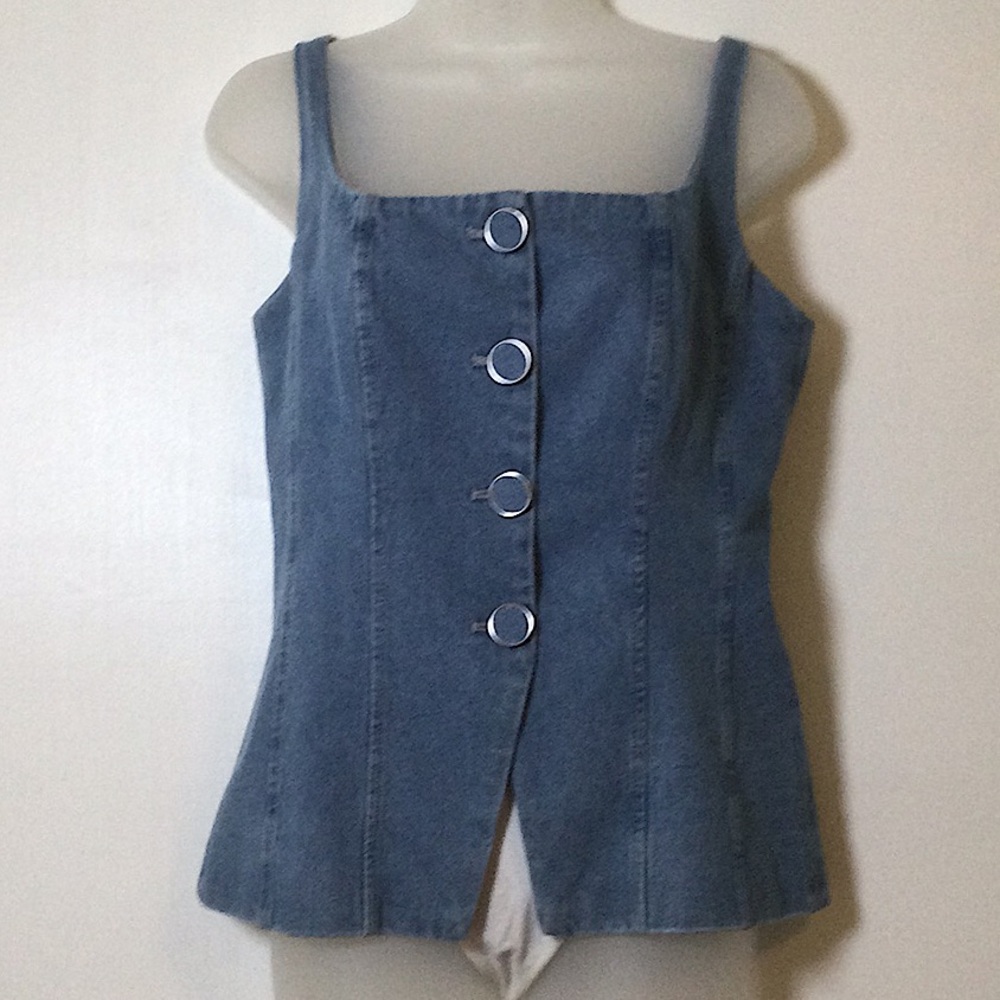 Caroline Constas Denim-Style Blue Ring-Front Square Neck Camisole